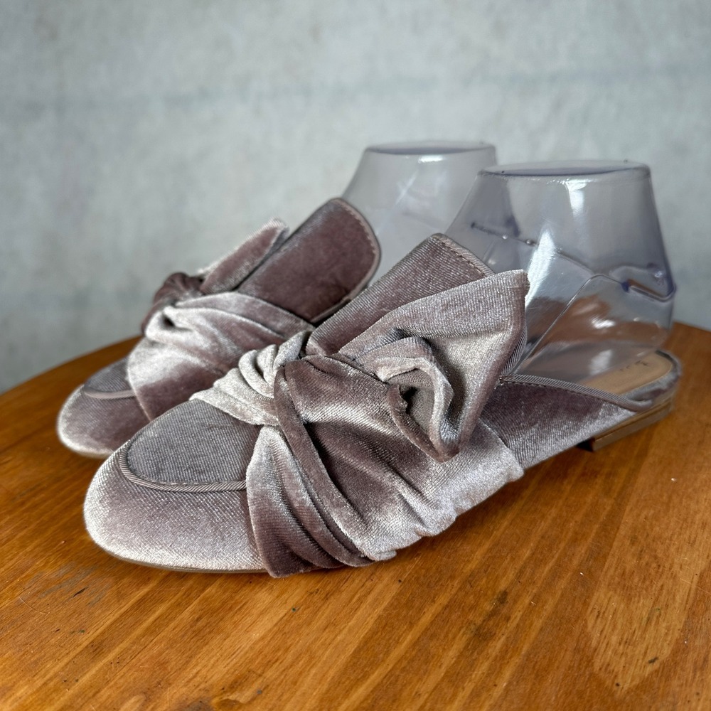 A New Day Velvet Bow Mule Flats Womens 7.5 Mauve Pink Good Knotted Slip On